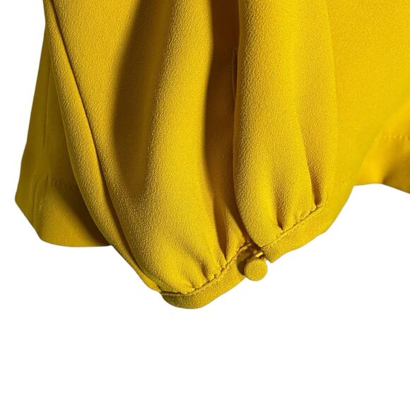 J Crew Top Women 2 Yellow Faux Wrap Draped Crepe V-Neck Long Sleeve Shirt Preppy - Picture 10 of 11